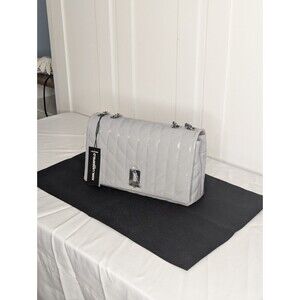 Karl Lagerfeld Paris Large Lafayette - Quilted Patent Leather, Smoke Grey, Silve